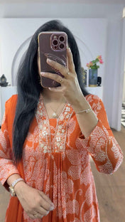 Orange Bandhej Chinnon Aline Suit Set