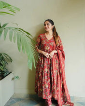 Rust Red Floral Cotton Anarkali Kurta Set with Dupatta