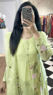 Light Green Mul Chanderi Embroidered Suit Set