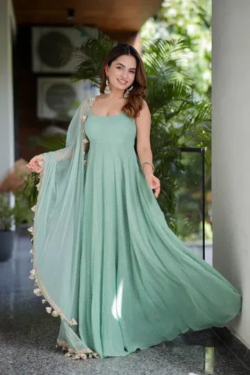Mint Green Georgette Anarkali Gown with Dupatta