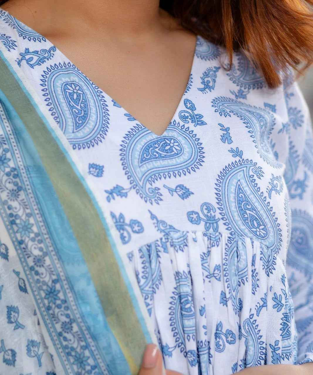 White &amp; Blue Delight Pure Viscose Suit