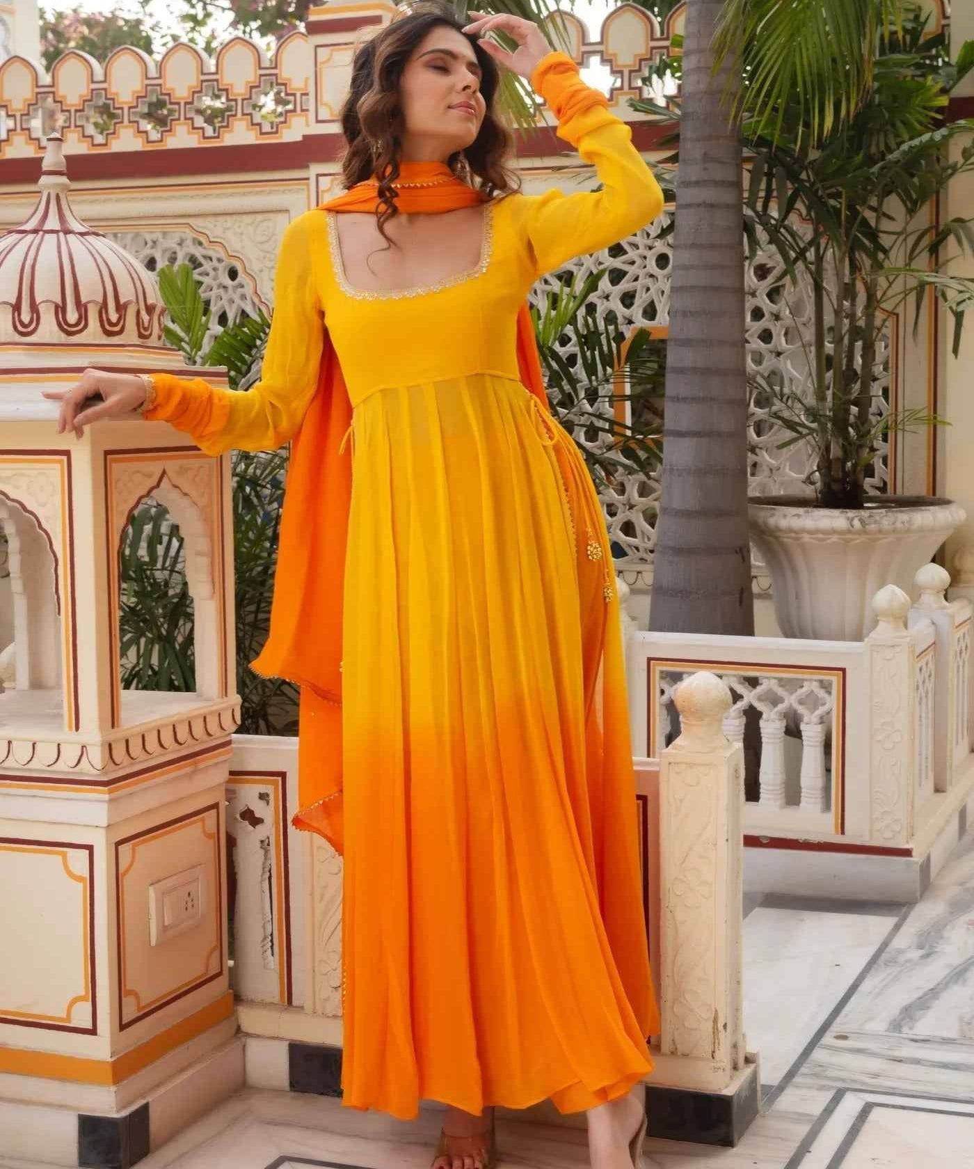 Yellow Organza Kurta Set Regular price