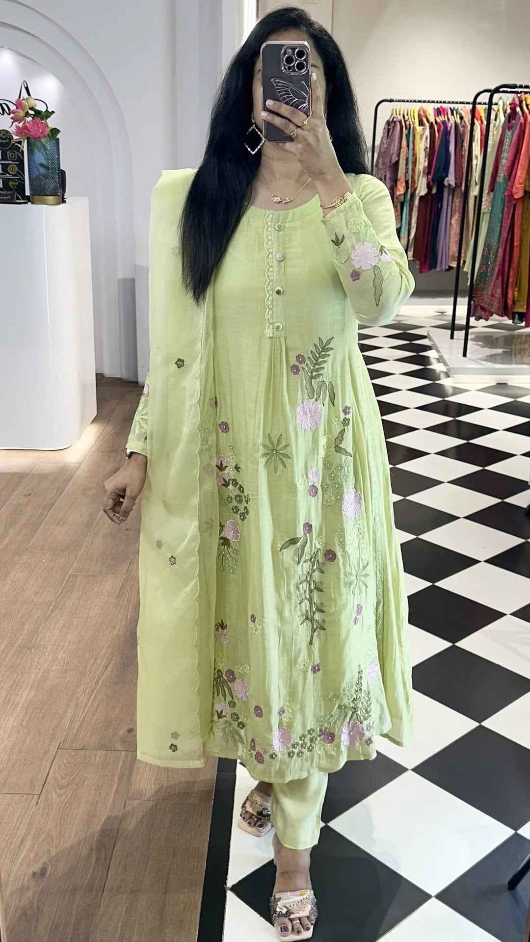 Light Green Mul Chanderi Embroidered Suit Set