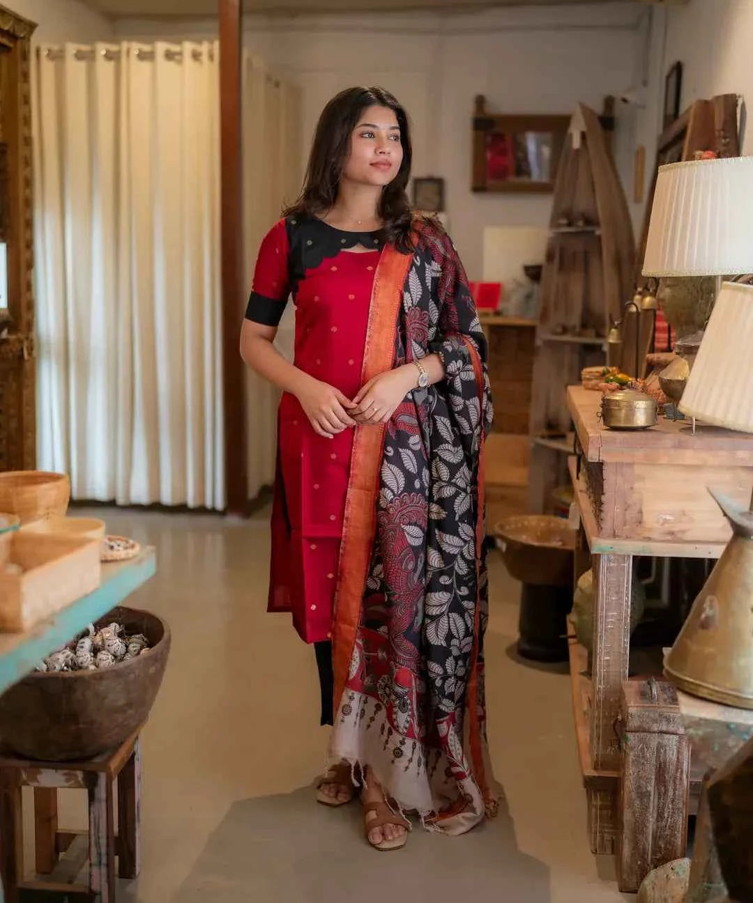 RAWSILK KURTA PANT WITH KALAMKARI DUPATTA
