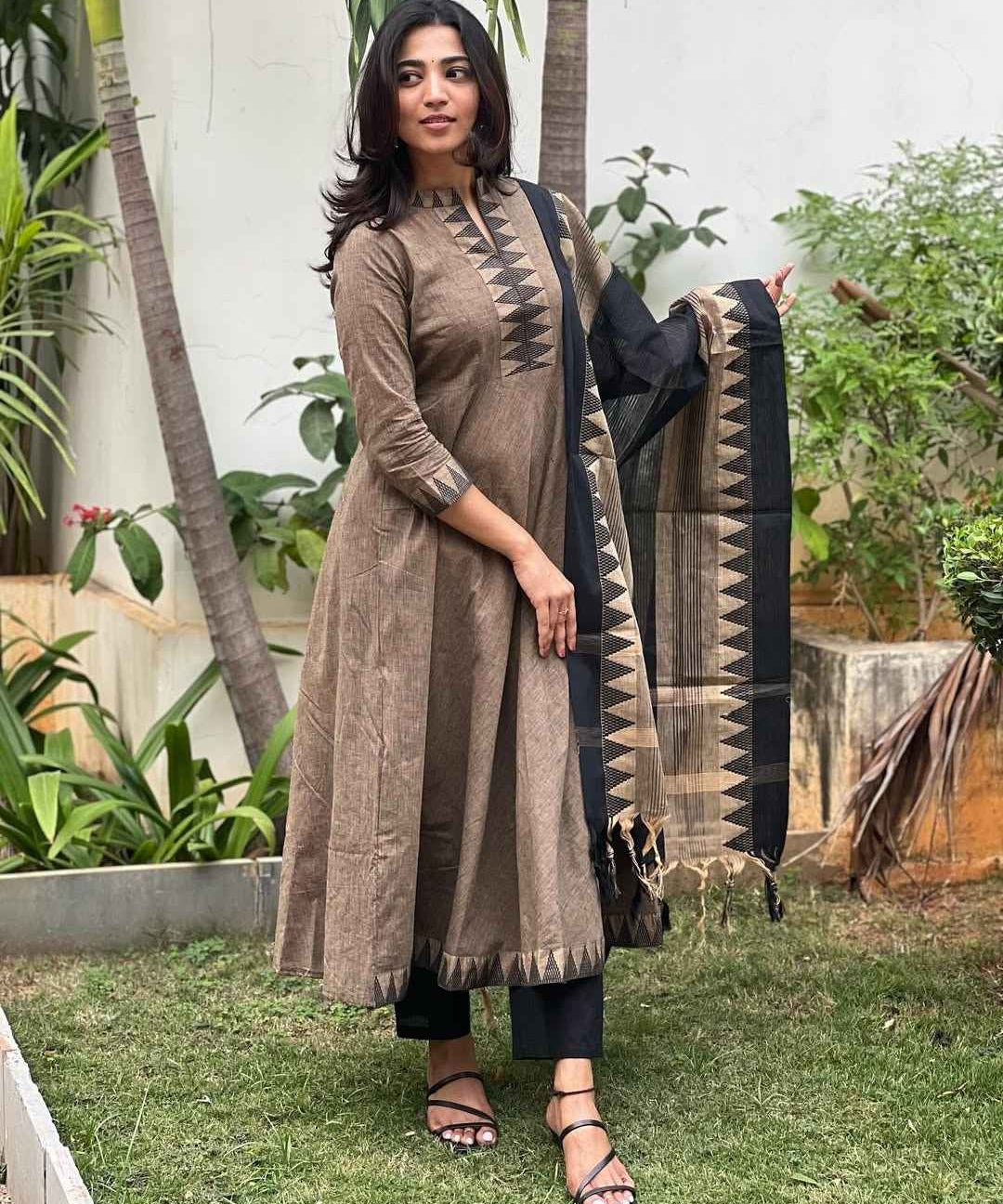 Grey Pure South Cotton Mangalgiri Anarkali Set