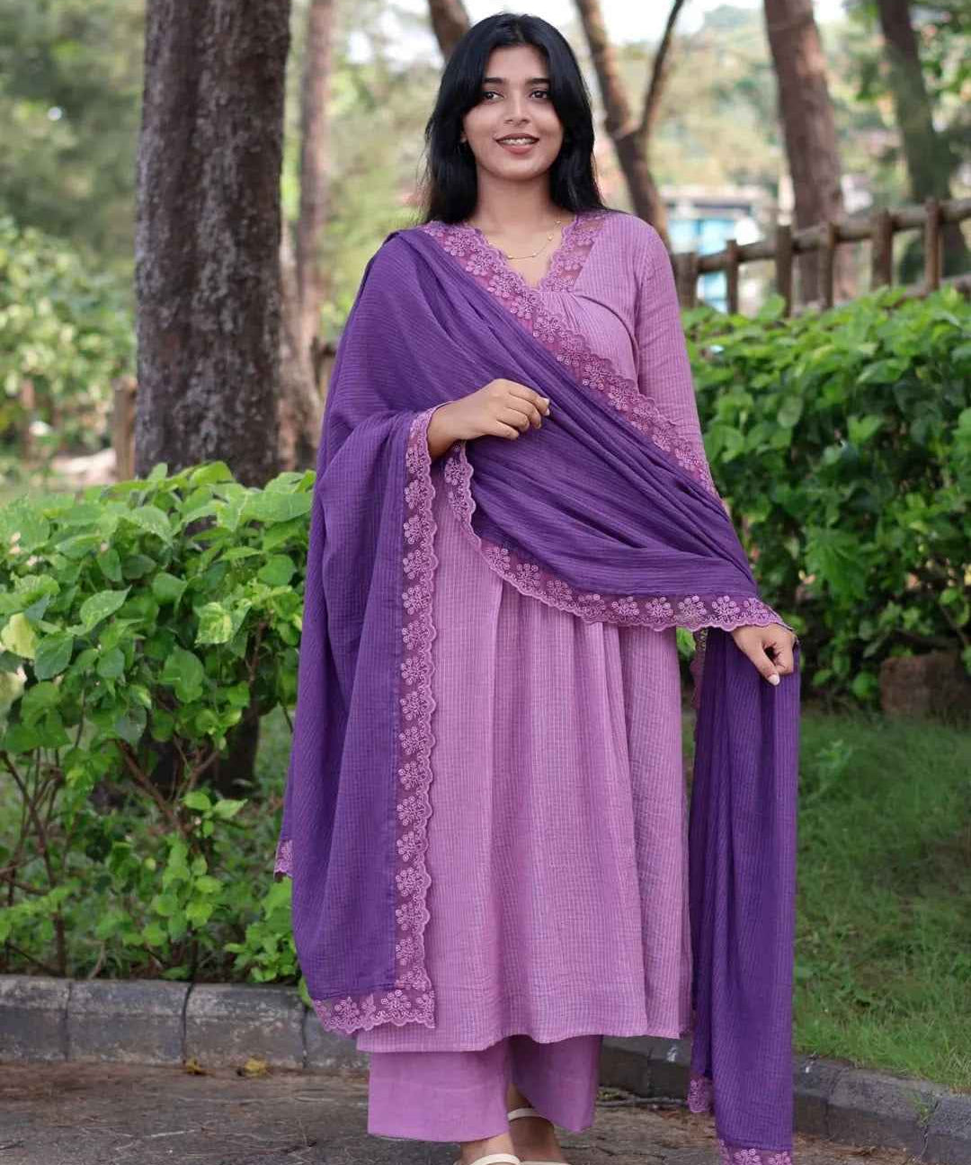 Premium Soft Cotton Natural Dyed Kota Doria Designer Suit With Lining.