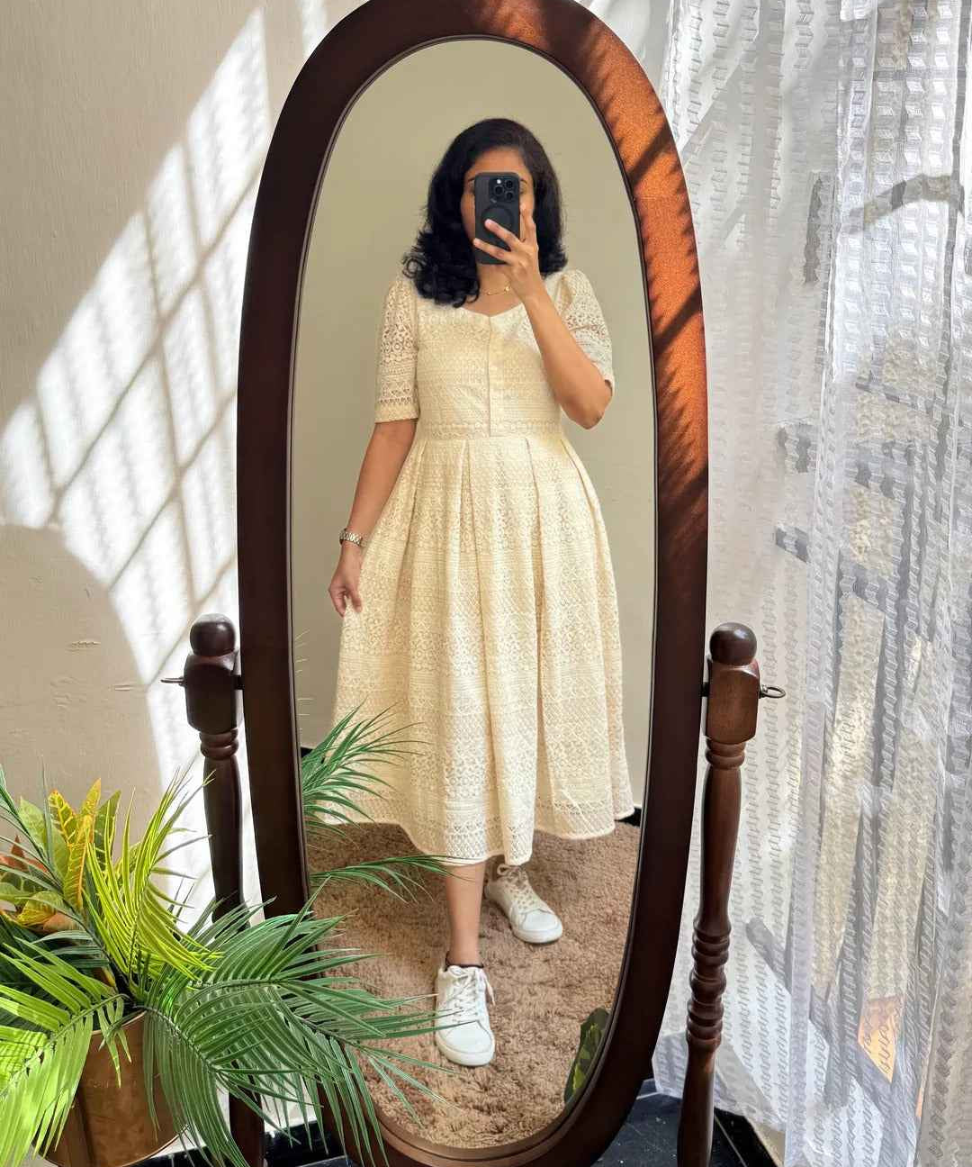 Snowflakes Beautiful Pure Cotton Lace Western Dress