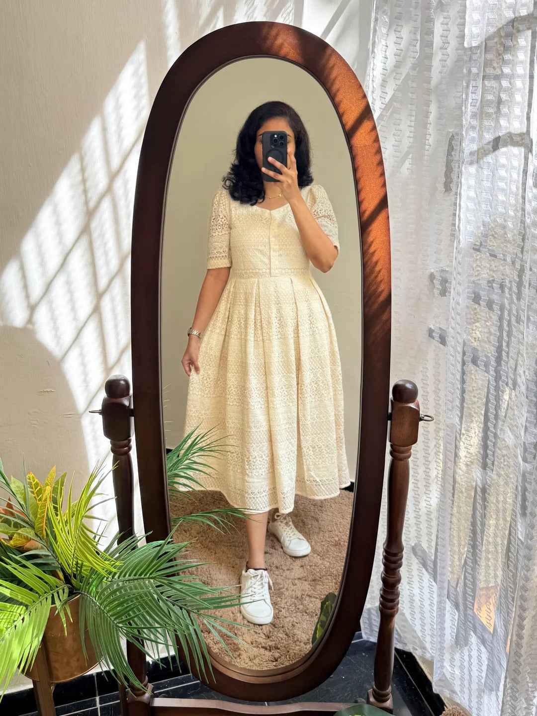 Snowflakes Beautiful Pure Cotton Lace Western Dress