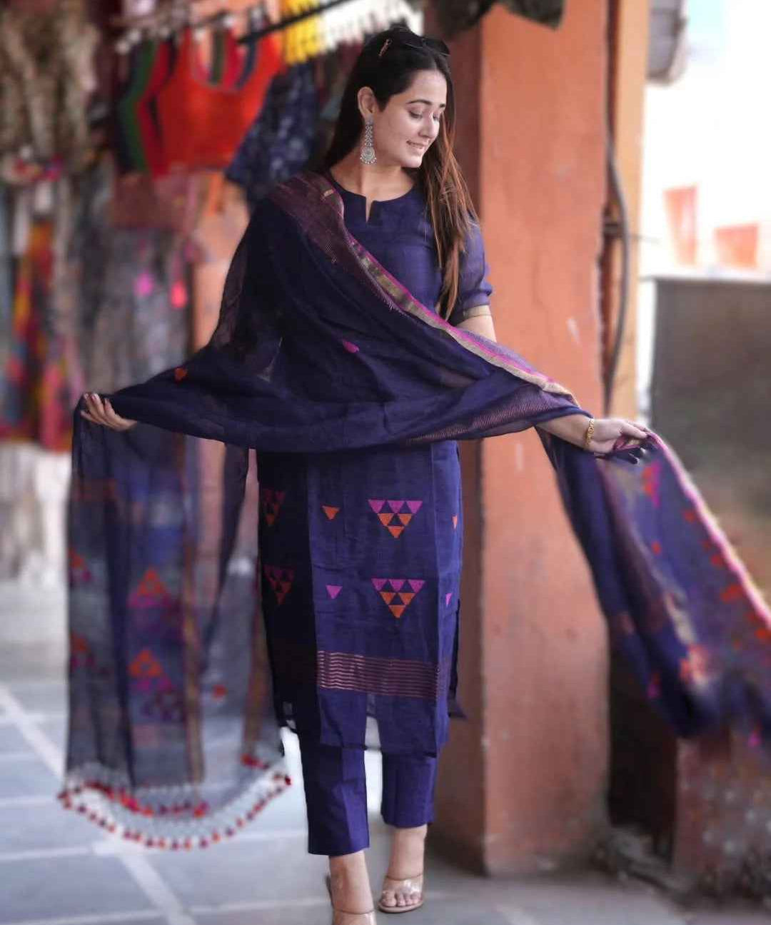 Handwoven Royal Blue Kurta Set