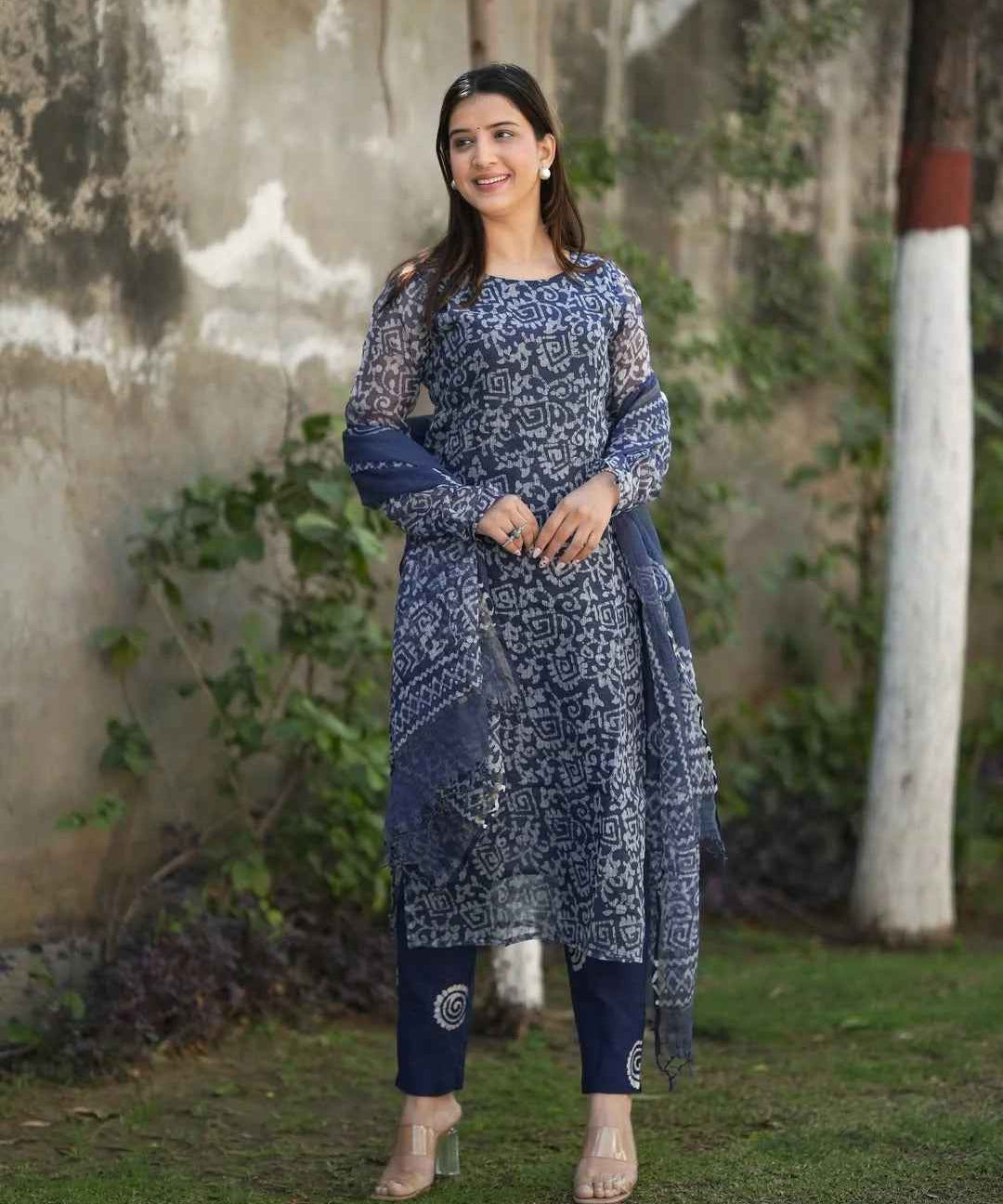 Radiate Charm Baatik Print Breezy Handblock Kota Doriya Set