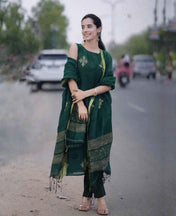 Green Linen Full Kurta Set
