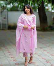Pink Cotton Embroidery Full Kurta Set