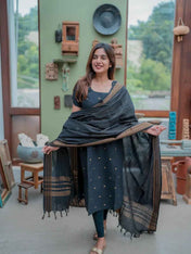 BLACK PURE COTTON KURTI WITH DUPATTA