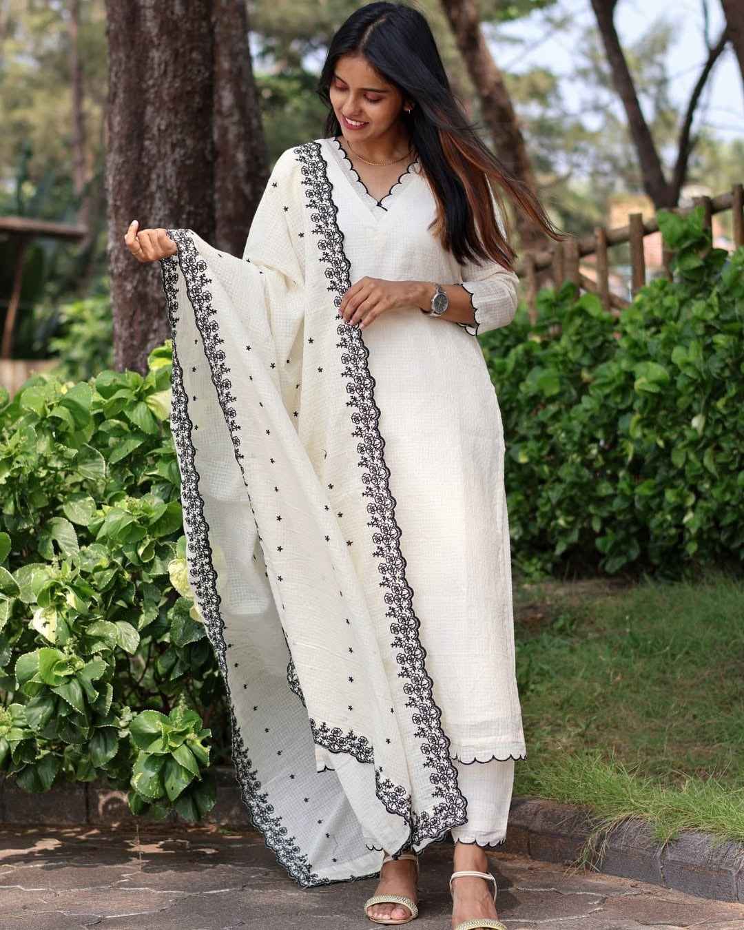 Soft Cotton Kota Doria Designer Suit With Lining And Heavy Embroidered Dupatta.