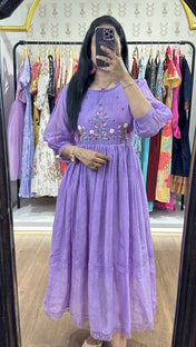 Lavender Mulchanderi Handworked Frock