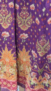 Purple Floral Handworked Anarkali With Straight Pants