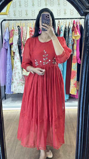 Red Mulchanderi Handworked Frock