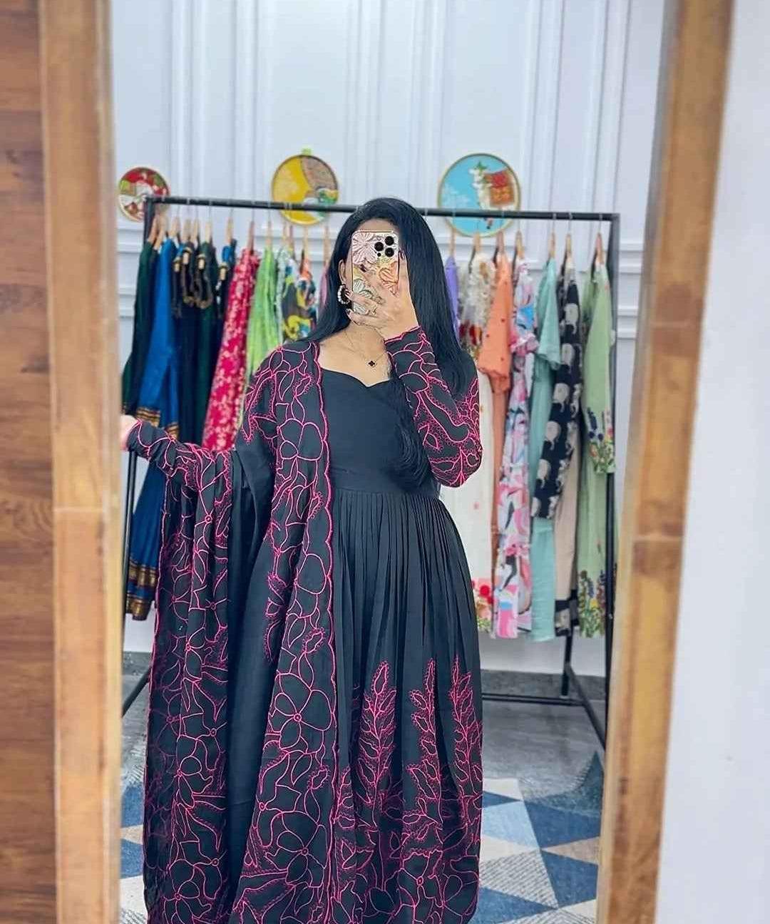 Floral Fantasy Anarkali Black