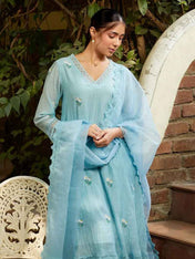 Powder Blue Embroidered Chanderi Kurta