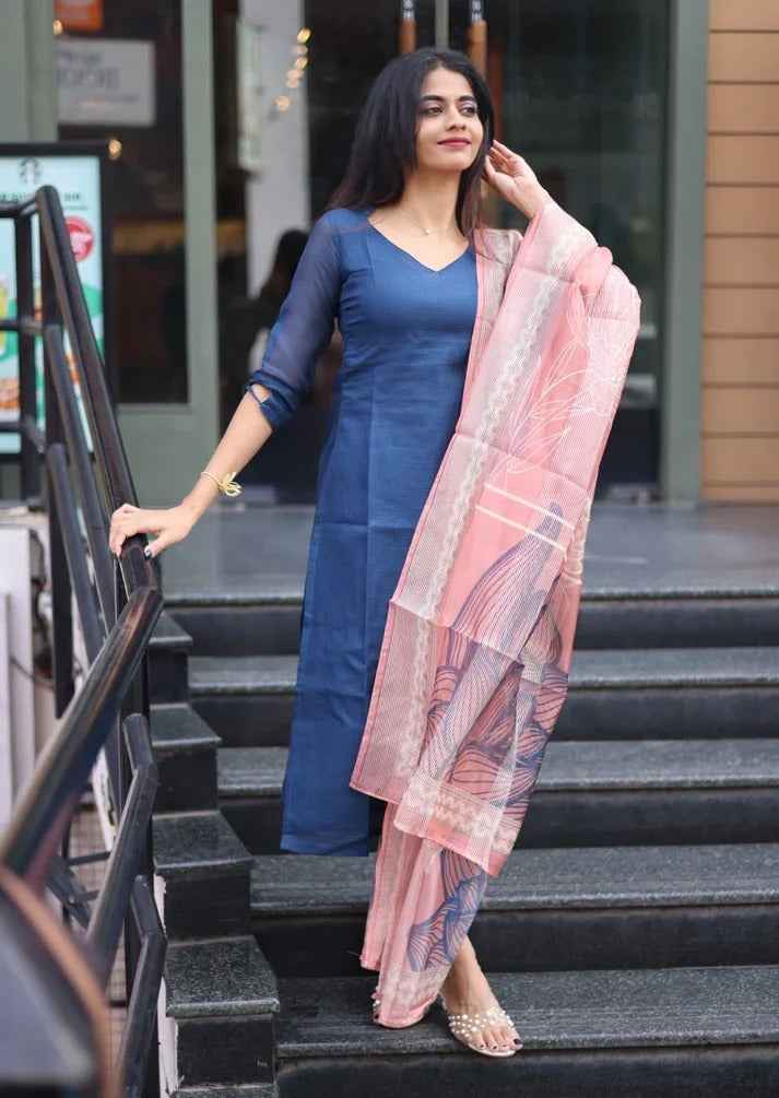 Indigo Wave Top & Dupatta Set