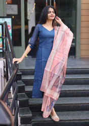 Indigo Wave Top & Dupatta Set