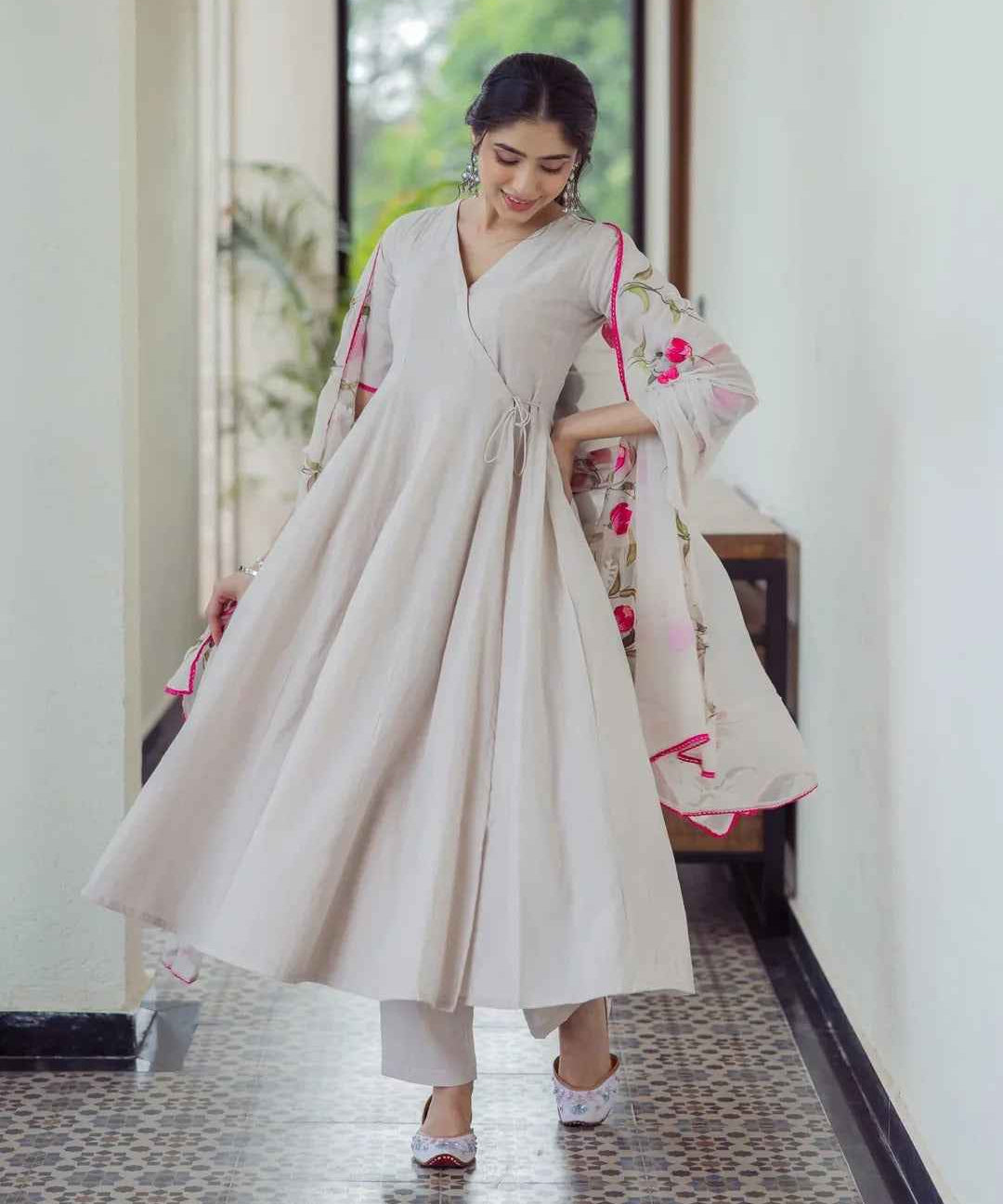 Canvas Grey Handpainted Cotton Suit Set