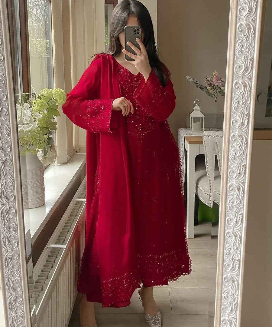 Pure Chiffon Embroidered Suit
