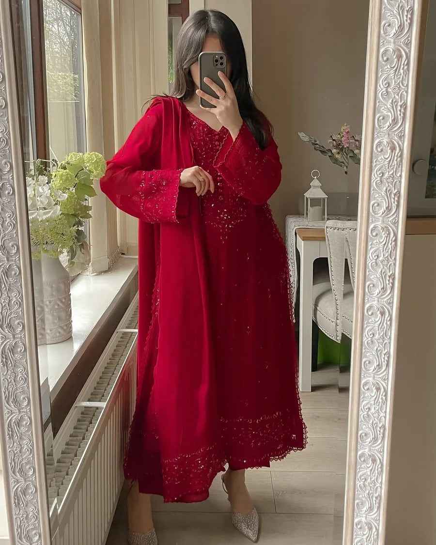 Pure Chiffon Embroidered Suit