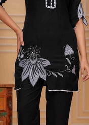 Black Embroidered Rayon Kurta and Pant Set