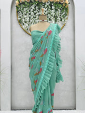 Party Wear Sky Blue Color Faux Georgette Saree For Girls