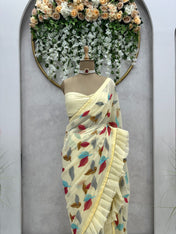 Wedding Wear Lemon Color Faux Georgette Saree For Girls