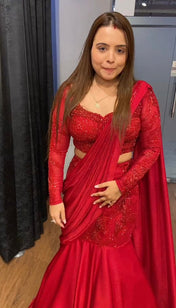 Wedding Wear red Color Satin Silk Saree For Girls
