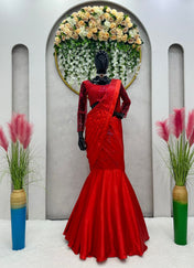 Wedding Wear red Color Satin Silk Saree For Girls