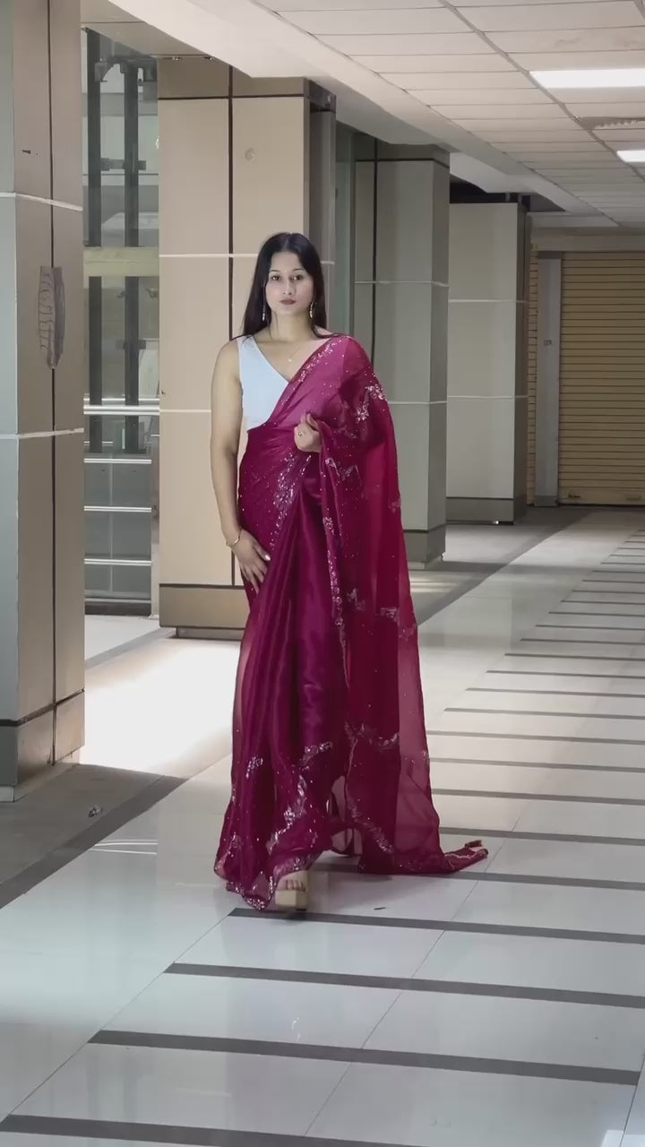 Wedding Wear Pink Color Jimmy Choo Saree For Girls