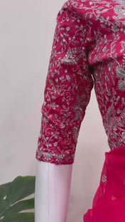 Party Wear Pink Color Havy Tibby Silk Saree For Girls