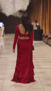 Wedding Wear Red Color Chinon Silk Saree For Women