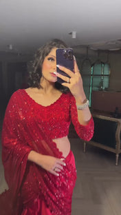Wedding Wear Red Color Altar Satin Saree For Women