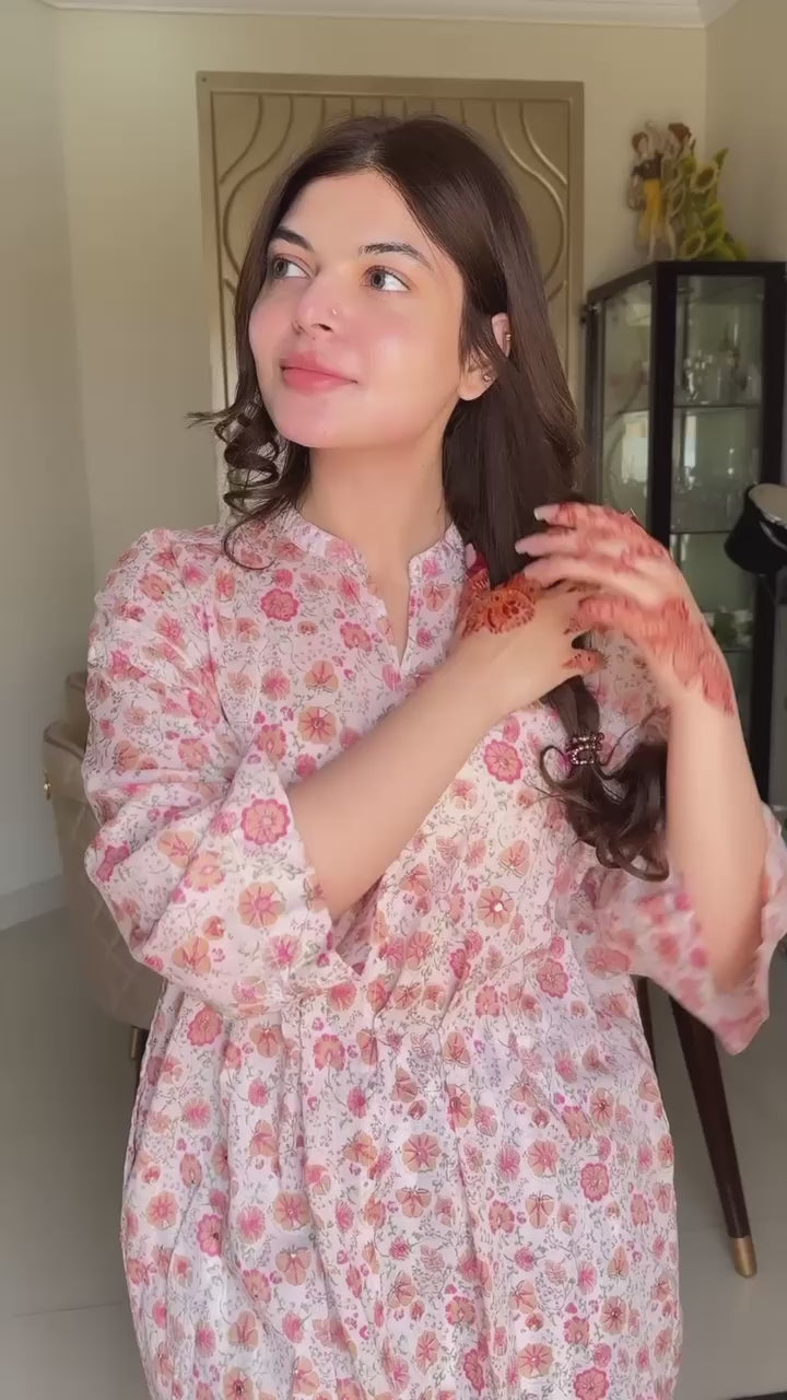 Party Wear Pink Color Butterfly Net Kurti For Girls