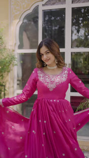 Wedding Wear Pink Color American Silk Gown For Girls