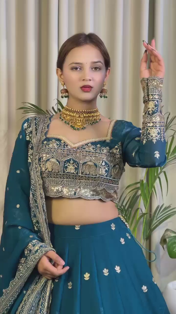 Wedding Wear Blue Color Jimi Choo Lehenga For Bride
