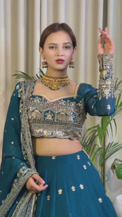 Wedding Wear Blue Color Jimi Choo Lehenga For Bride