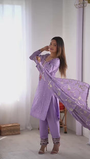 Wedding Wear Purple Color Chinon Silk Kurti For Girls