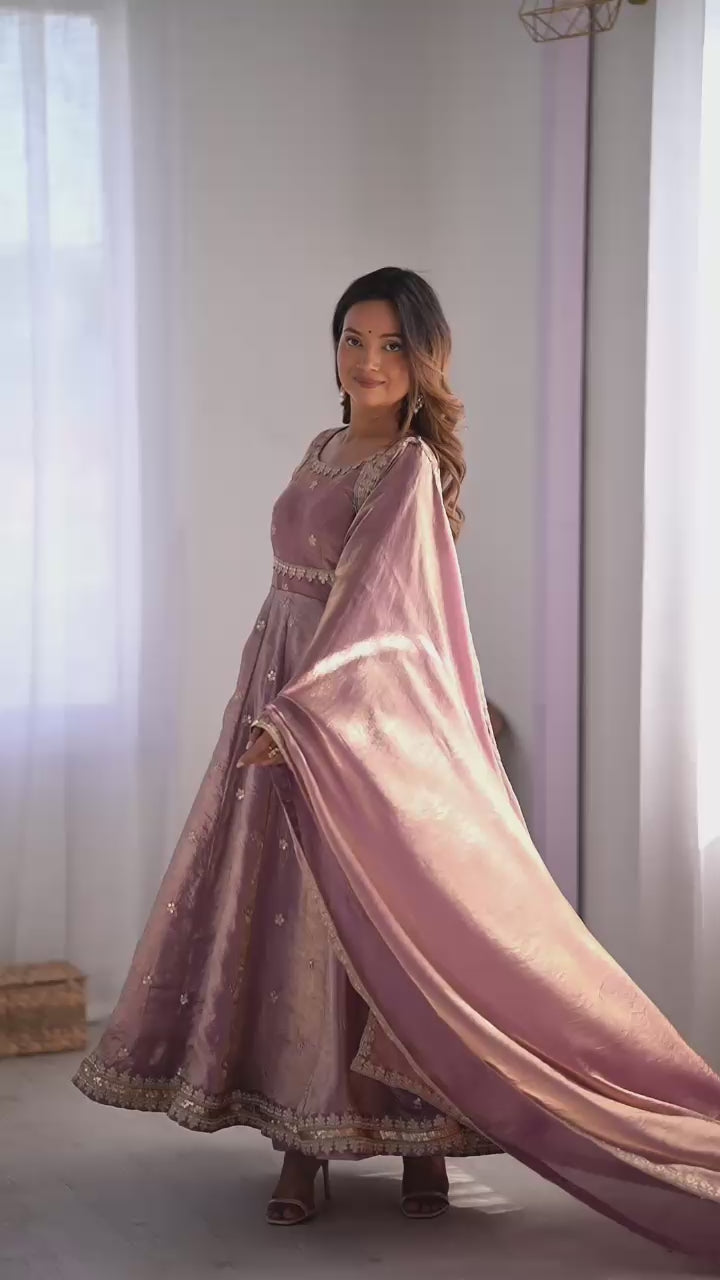 Party Wear Peach Color Fandy Silk Gown For Girls