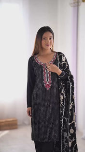 Party Wear Black Color Chinon Silk Kurti For Girls