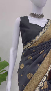 Party Wear Black Color Kota Silk Saree For Women