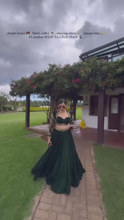 Wedding Wear Green Color Viscos Velvet Lehenga For Girls