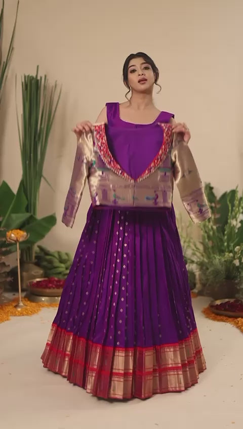 Wedding Wear Purple Color Jequrd silk Gown For Girls