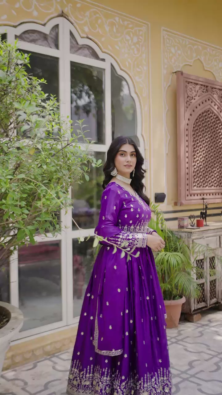 Party Wear Purple Color American Silk Gown For Girls