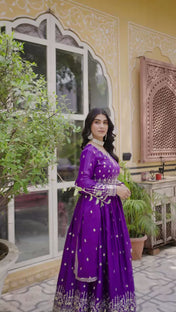 Party Wear Purple Color American Silk Gown For Girls