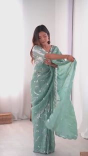 Wedding Wear Sky Blue Color Natural Crep Silk Saree For Women